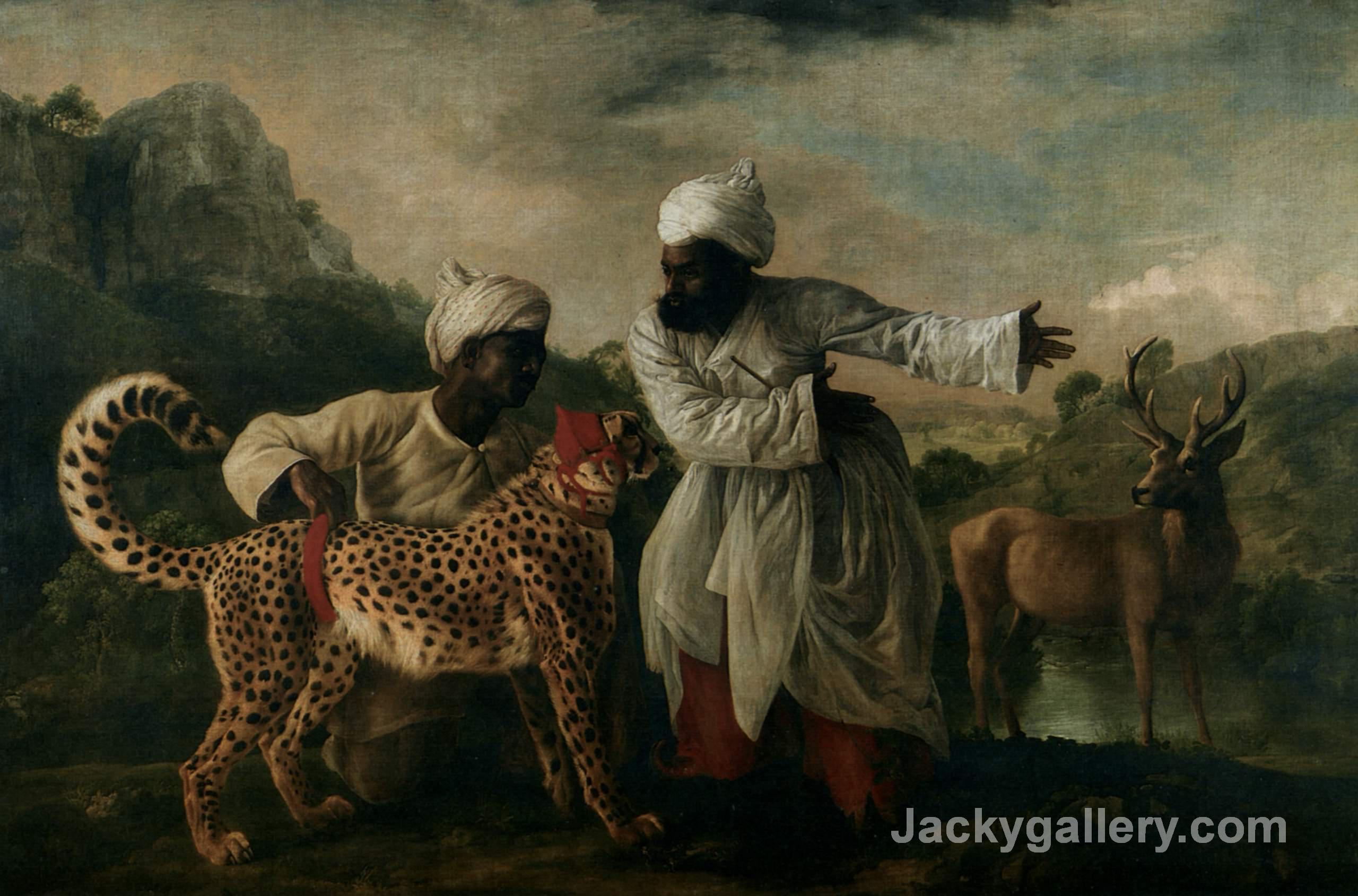 Cheetah With Two Indian Servants And A Deer by George Stubbs paintings reproduction
